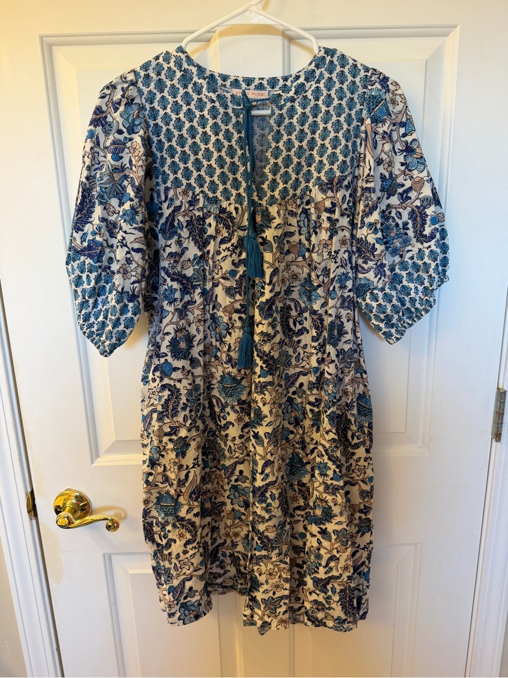 🩷 Knox Rose Blue/Cream Floral Mini Dress with Tassel Tie size M Great teachers! - Picture 3 of 7